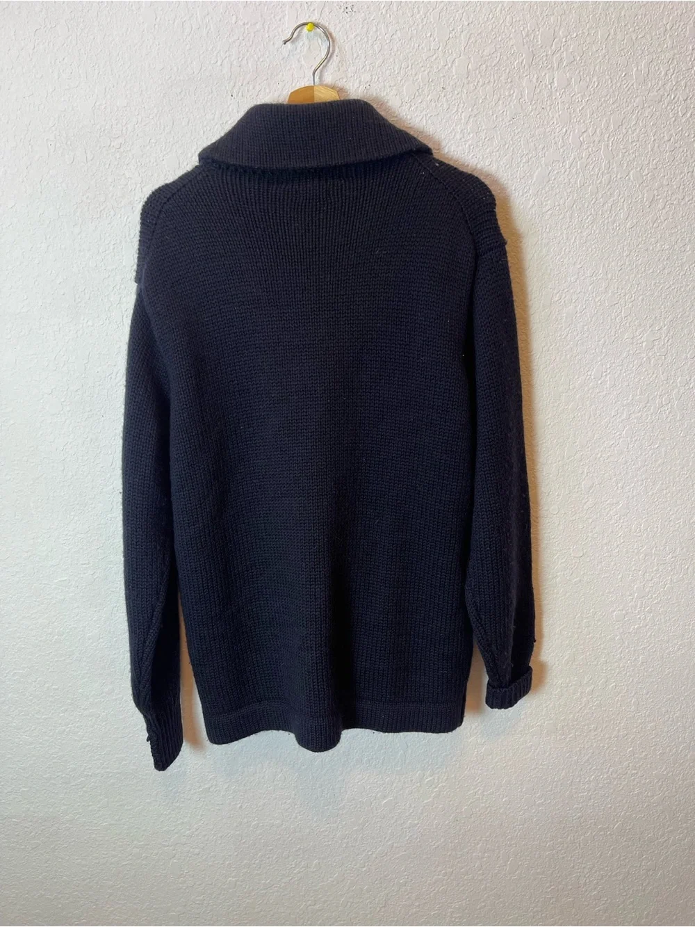 Vintage Polo Ralph Lauren Navy Blue 100% Wool shawcollar Chunky cardigan size M